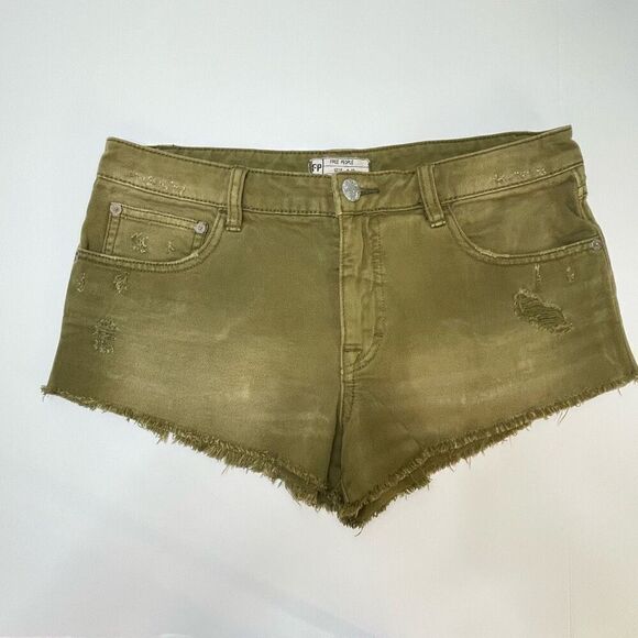 Free People High Rise Irreplaceable Shorts Women's Size 27 Army Green Denim - Picture 10 of 10